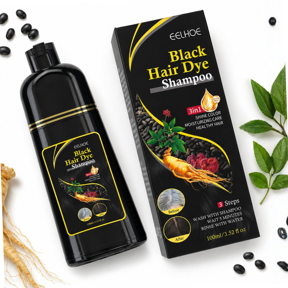 Black Hair Dye Shampoo – 3-in-1 Instant Hair Color, Shine & Moisturizing Care
